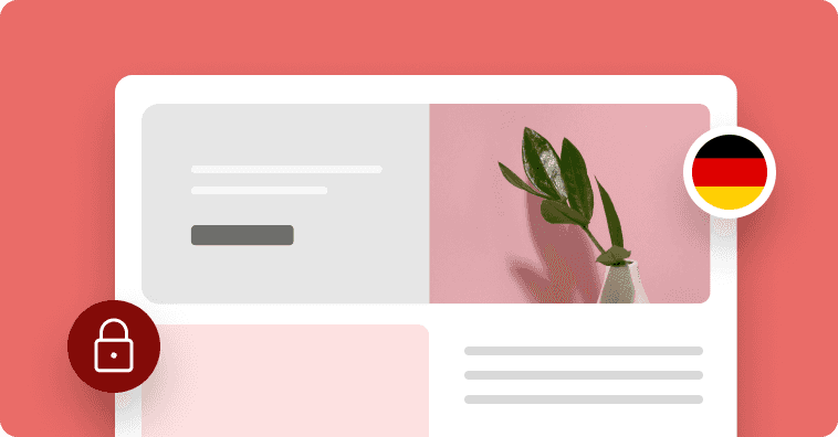 Eine Illustration eines Website-Dashboards mit rotem Hintergrund, das ein Schloss-Icon für Sicherheit und Datenschutzkonformität anzeigt.
