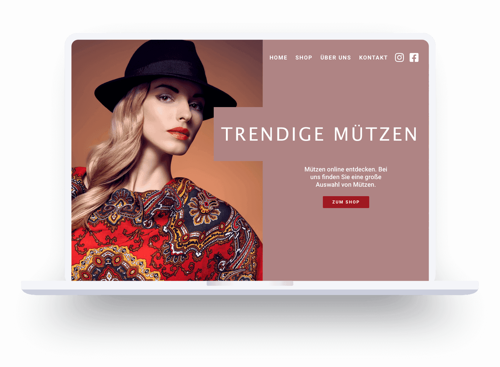 Screenshot eines mit Jimdo erstellten Onlineshops, der trendige Mützen verkauft