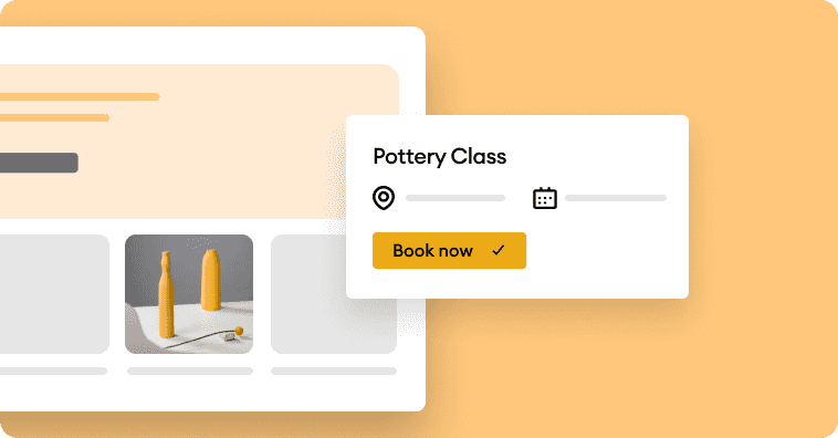 An illustration of an online shop interface with a yellow background, showing a shopping cart and payment details