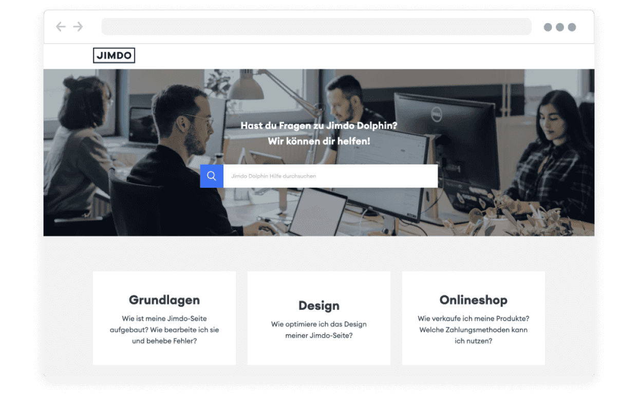 Screenshot des Hilfe-Centers unseres Jimdo Support.